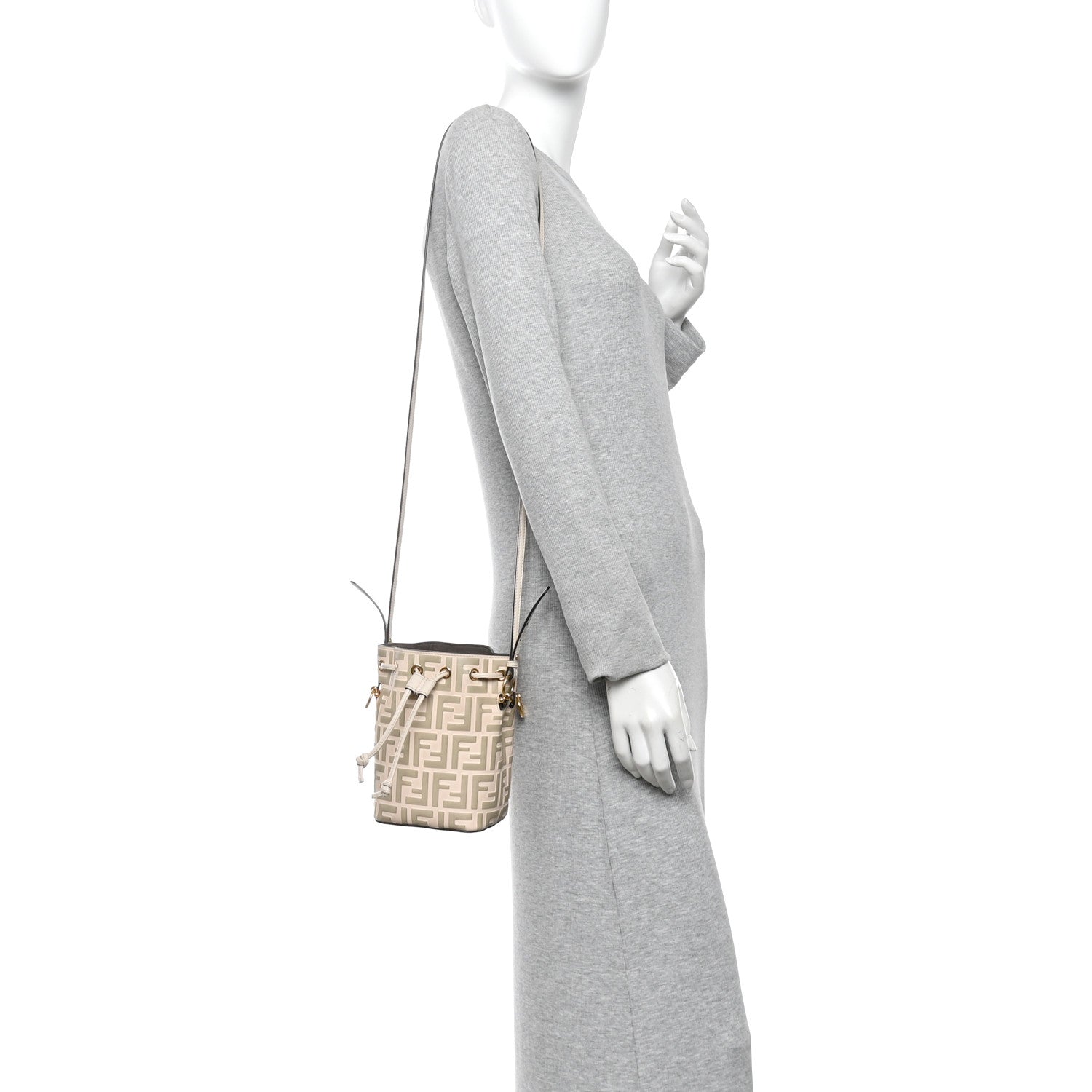 Vitello Liberty F is Fendi Bi-Color FF 1974 Embossed Mini Mon Tresor Bucket Bag Camelia Mandorlo