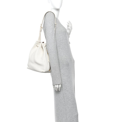 Calfskin Zip Bucket Bag White