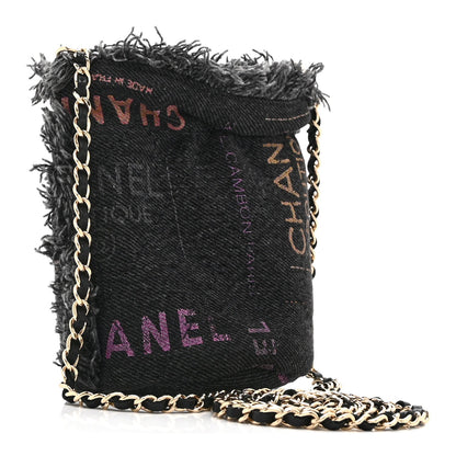 Denim Quilted Mood Mini Bucket With Chain Black Multicolor