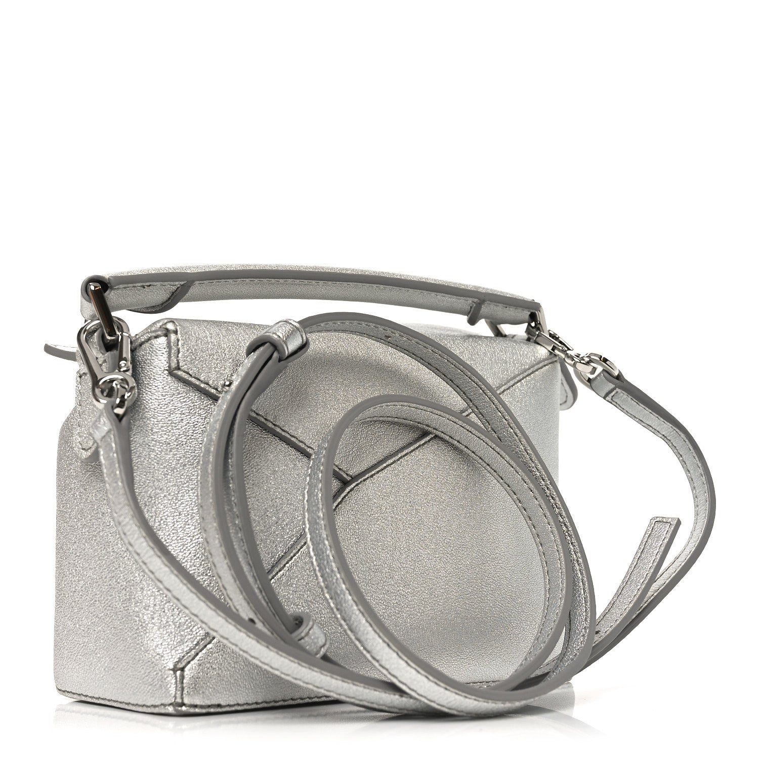 Laminated Lambskin Mini Puzzle Edge Bag Silver