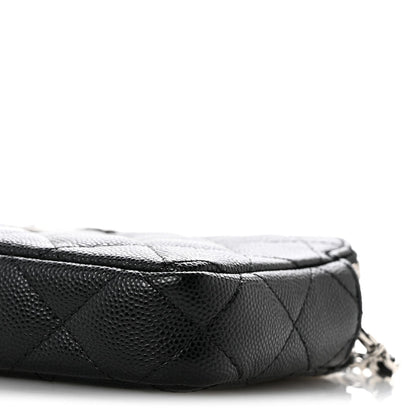 Caviar Quilted Logo Small Clutch With Chain Black