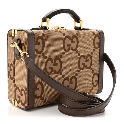 Monogram Jumbo GG Textured Dollar Calfskin Top Handle Beauty Case Camel Ebony New Acero