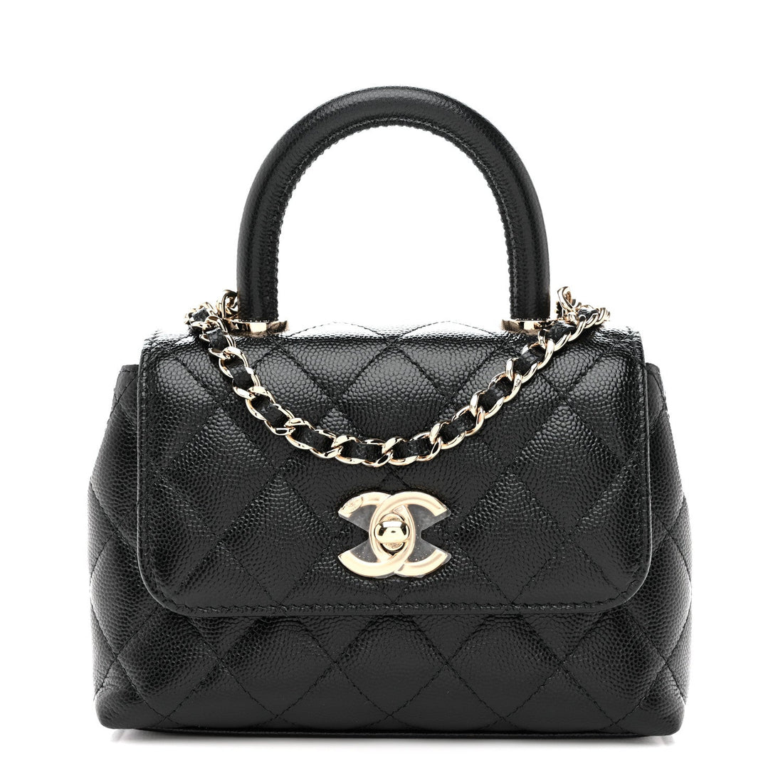 Caviar Quilted Coco Handle Clutch With Chain Black