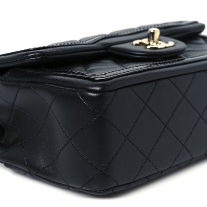 Shiny Lambskin Quilted Half Mini Flap Black