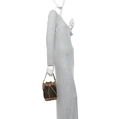 Fabric Jacquard Vitello Grace FF 1974 Mini Mon Tresor Bucket Bag Tobacco Moro Sand