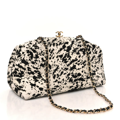 Lambskin Pony Hair Printed Clutch With Chain Black White