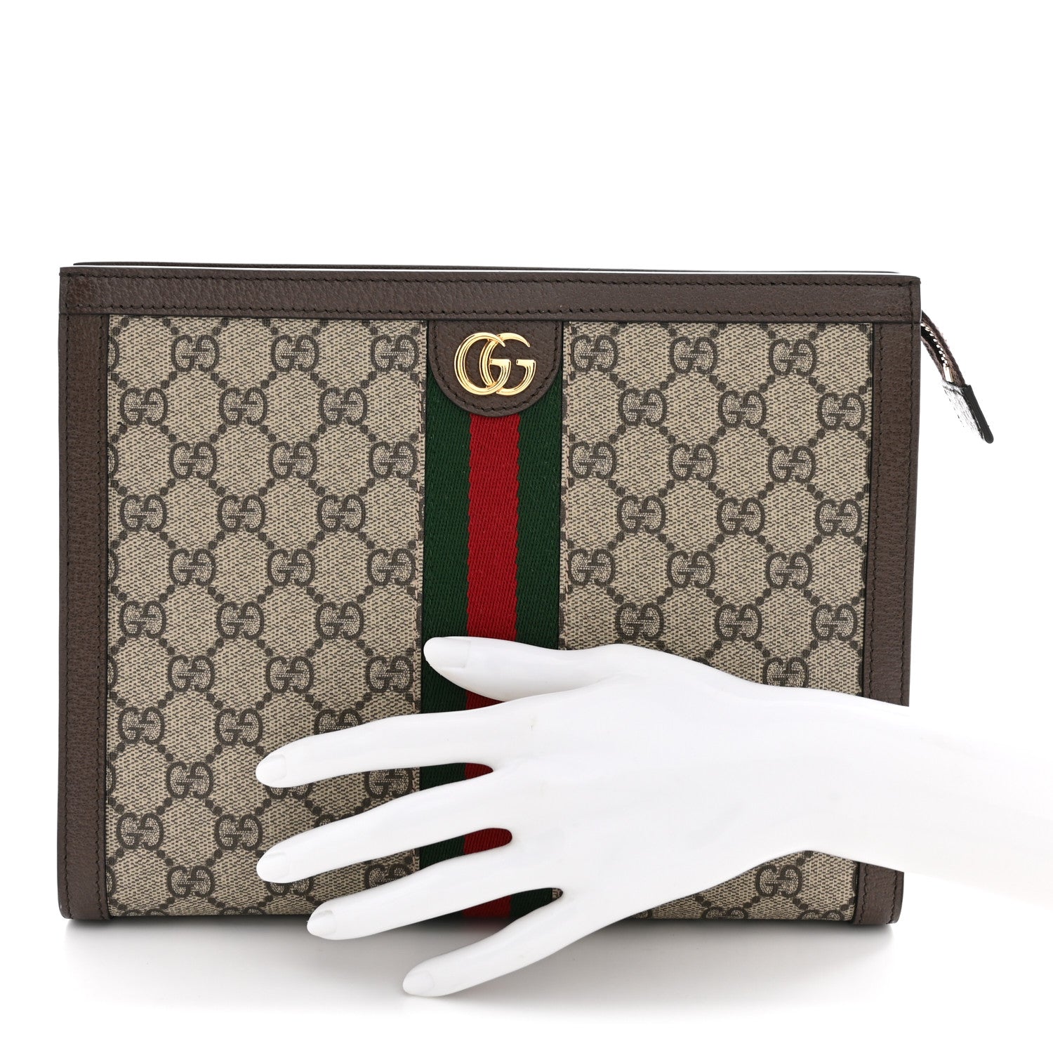 GG Supreme Monogram Web Ophidia Pouch Brown