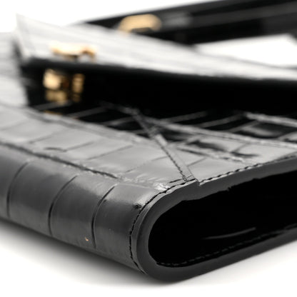 Calfskin Crocodile Embossed Clutch With Chain Black
