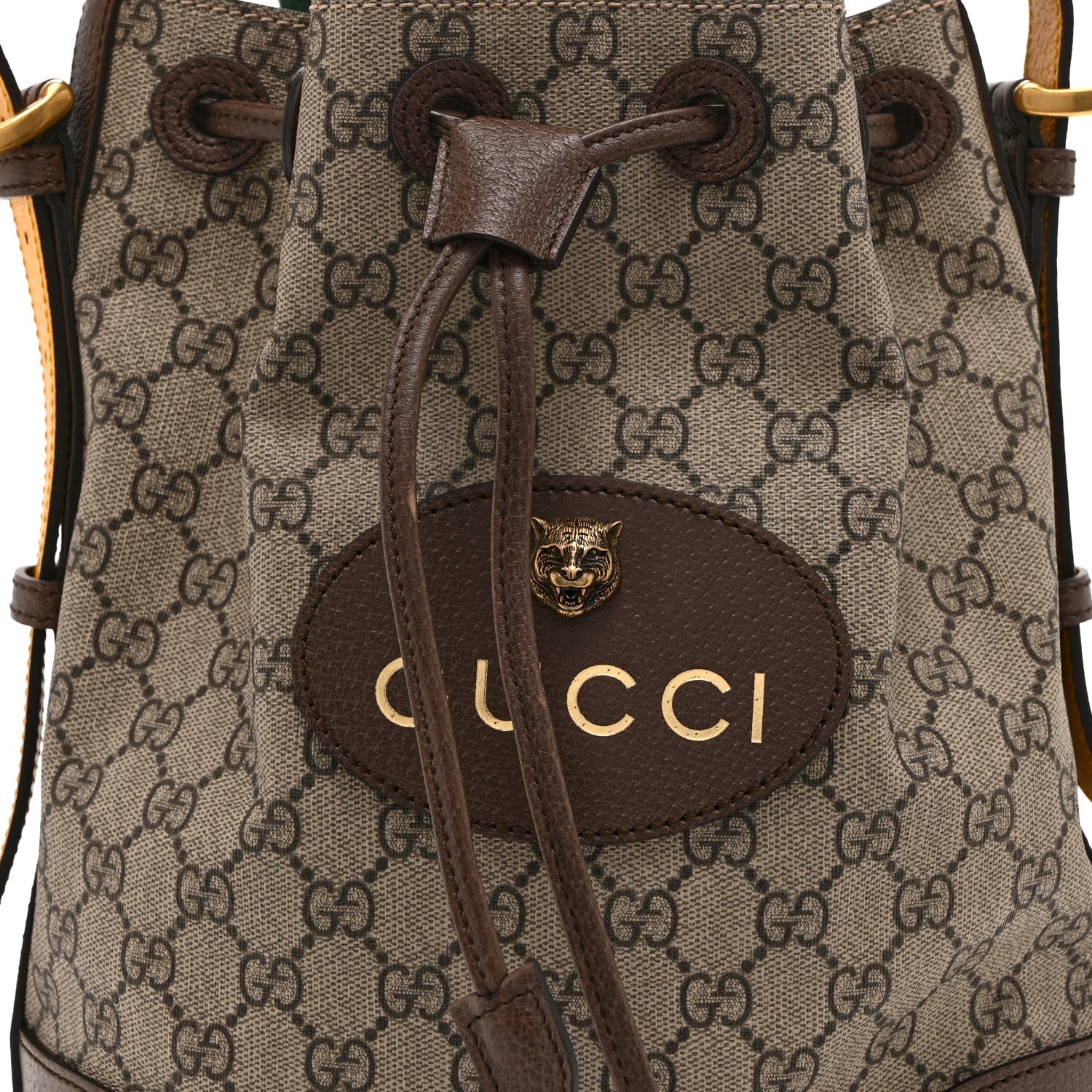 GG Supreme Monogram Neo Vintage Drawstring Bucket Backpack Beige New Acero Crop
