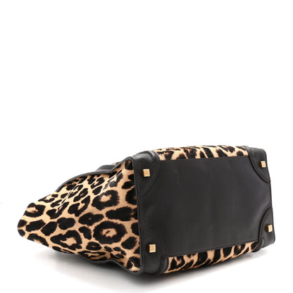Leopard Pony Hair Mini Luggage Black