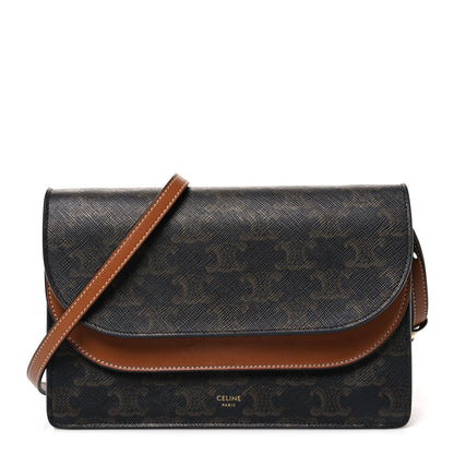Triomphe Canvas Lambskin Wallet On Strap Tan Tan