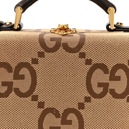 Monogram Jumbo GG Textured Dollar Calfskin Top Handle Beauty Case Camel Ebony New Acero