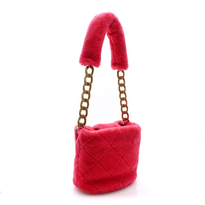 Shearling Quilted Bucket Bag Fuchsia