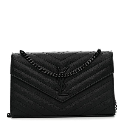Grain De Poudre Matelasse Chevron Monogram Monochrome Chain Wallet Black