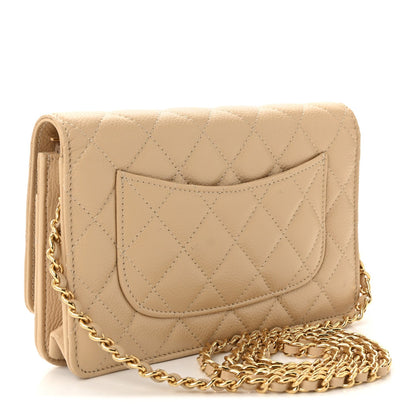 Caviar Quilted Wallet on Chain WOC Beige
