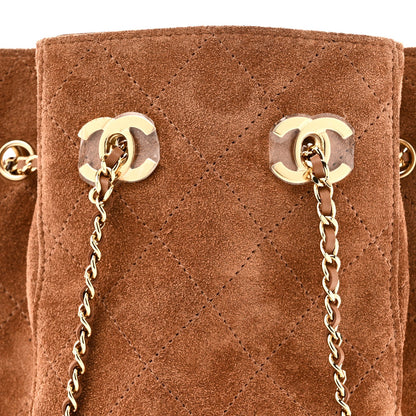 Suede Quilted Bucket Bag With Chain Camel