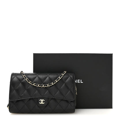 Caviar Quilted Phone Holder Wallet on Removable Chain Black