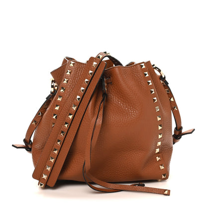 Grained Calfskin Rockstud Small Bucket Bag Selleria