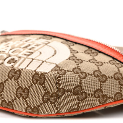 X THE NORTH FACE Monogram Textured Dollar Calfskin Embroidered Belt Bag Beige Ebony Mystic White Deep Orange