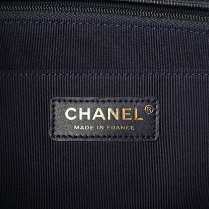 Denim Quilted XXL Travel Flap Bag Dark Blue Orange