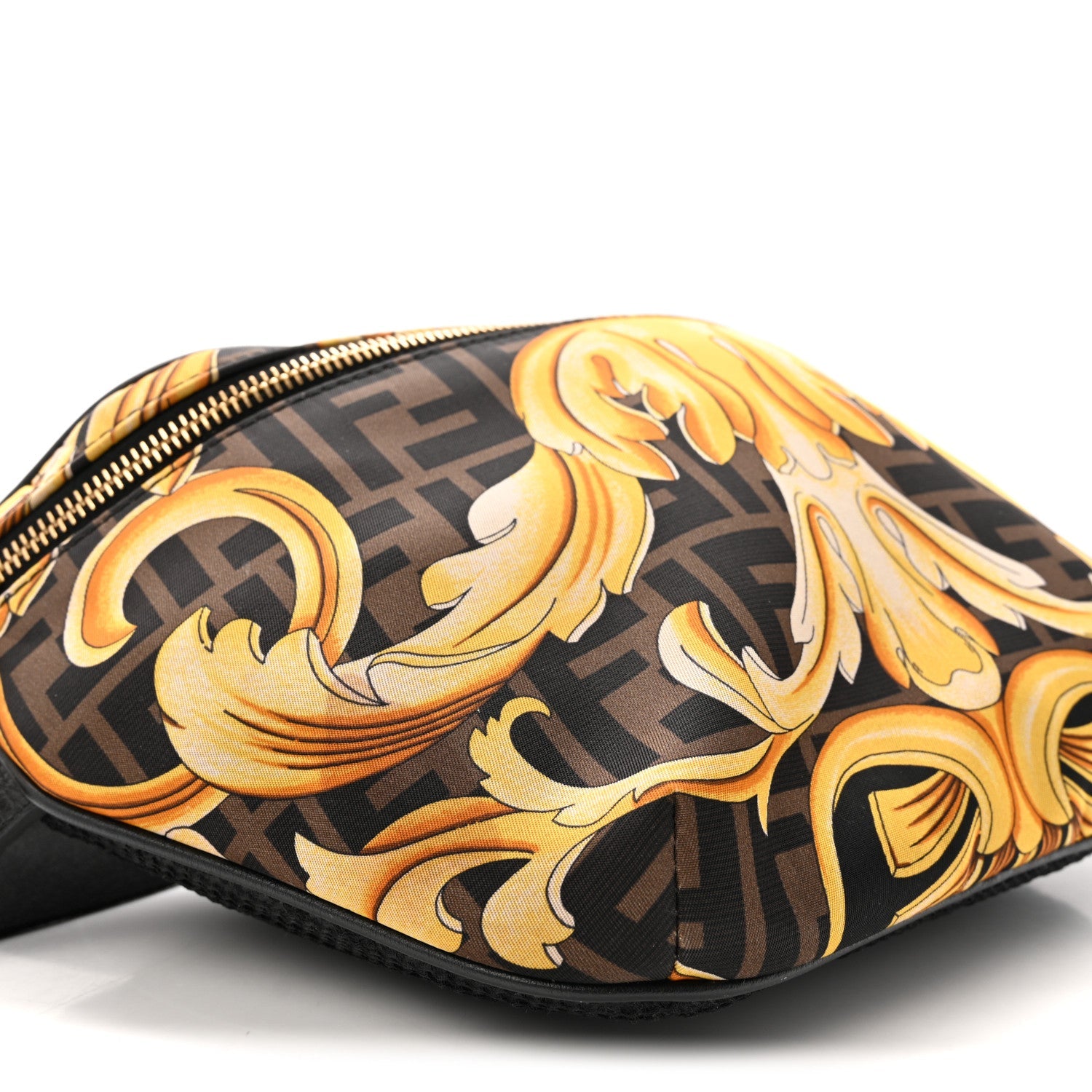 X VERSACE Nylon Cuoio Romano Fendace FF Baroque Belt Bag Black Gold