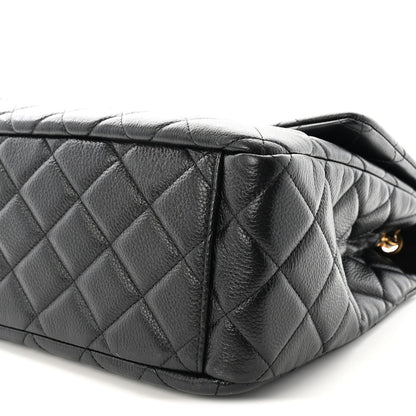 Calfskin Quilted XXL Travel Flap Bag Black