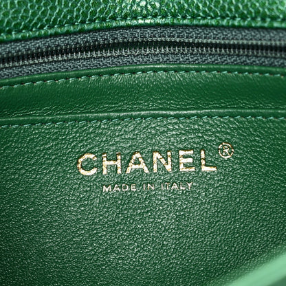 Metallic Caviar Quilted Mini Rectangular Flap Green