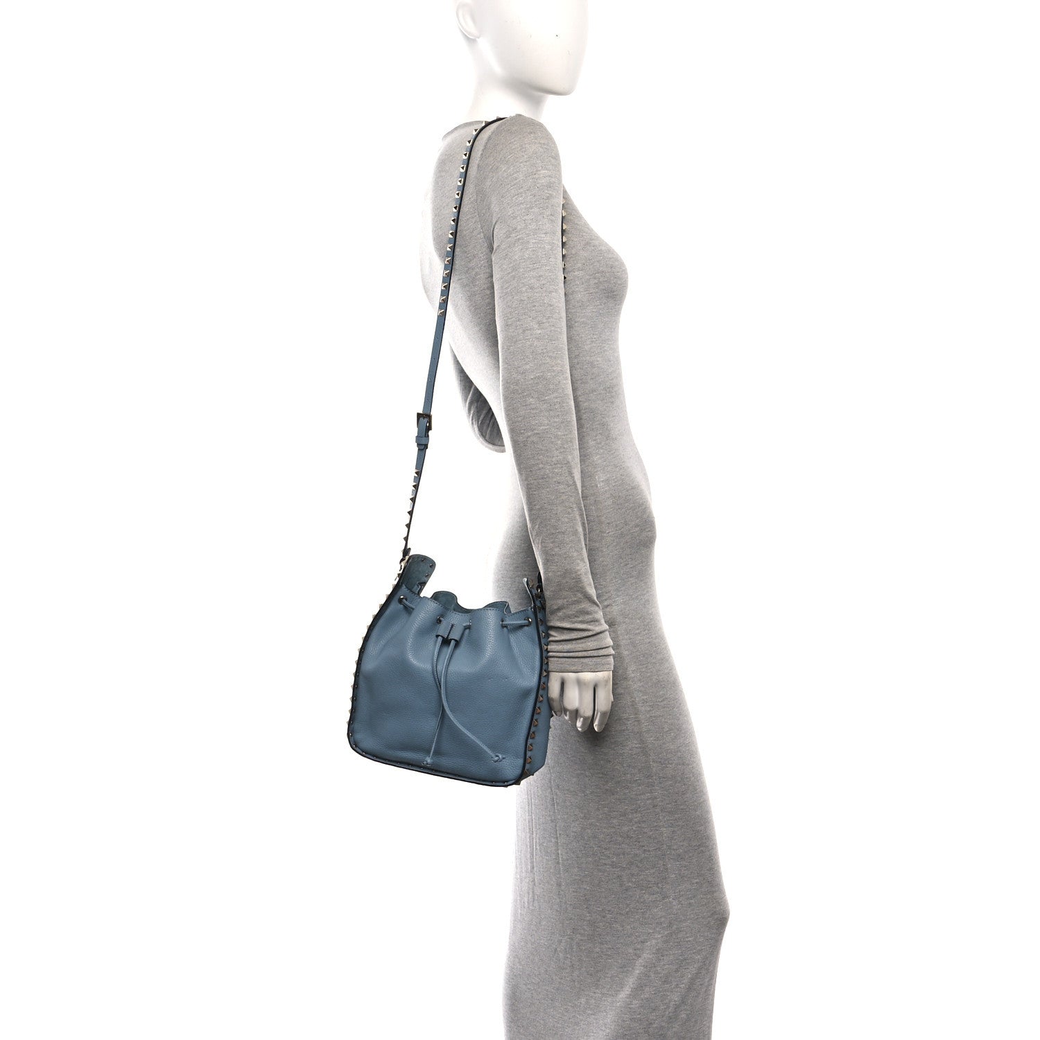 Grained Calfskin Rockstud Bucket Bag Amadeus