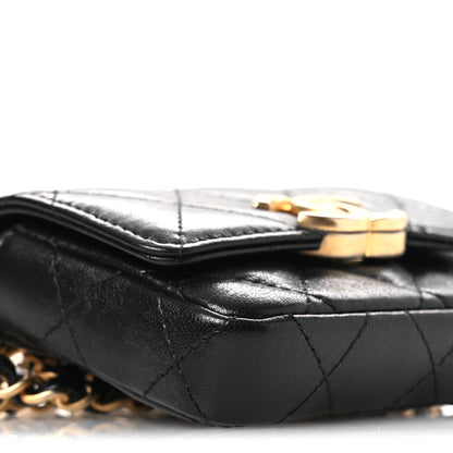 Lambskin Quilted Flap Chain Belt Bag Black
