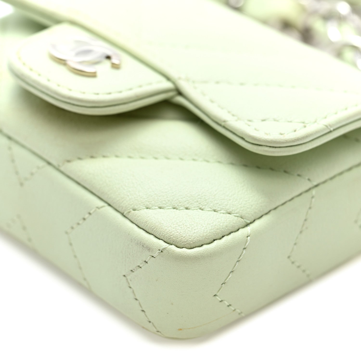 Sheepskin Chevron Quilted Mini Chain Belt Bag Light Green