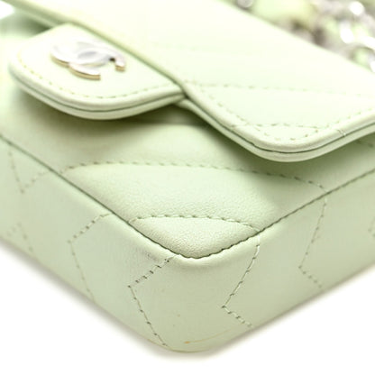 Sheepskin Chevron Quilted Mini Chain Belt Bag Light Green