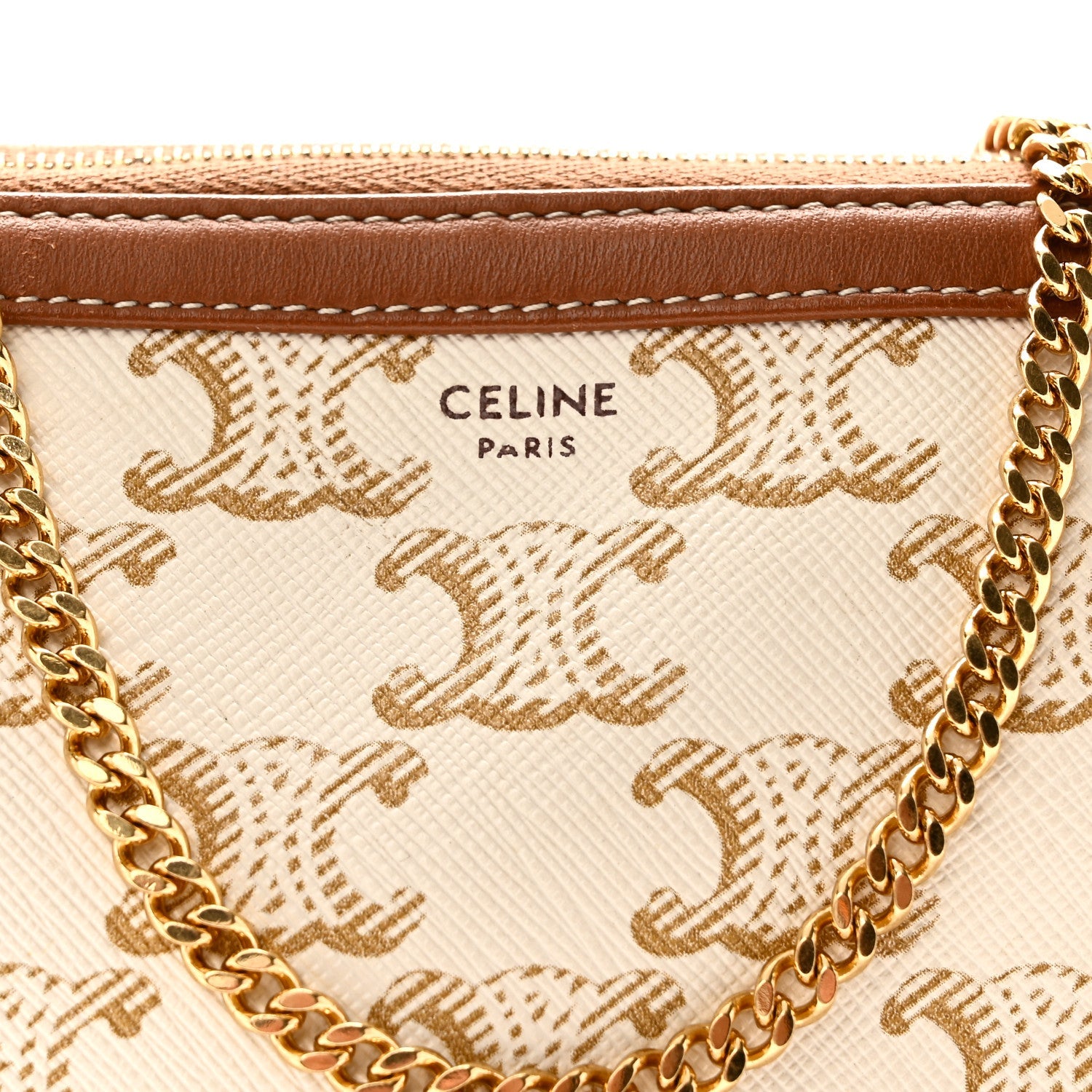 Lambskin Triomphe Canvas Clutch With Chain White Tan