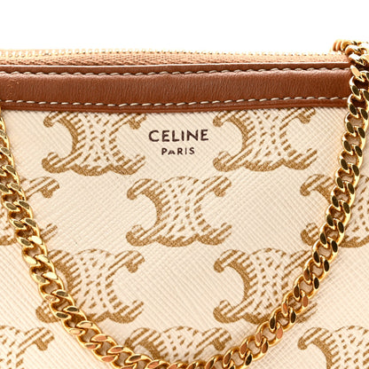 Lambskin Triomphe Canvas Clutch With Chain White Tan