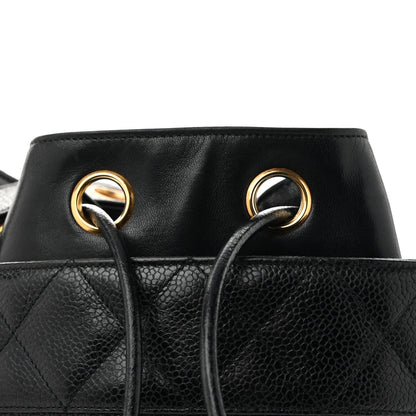 Caviar Drawstring Bucket Shoulder Bag Black