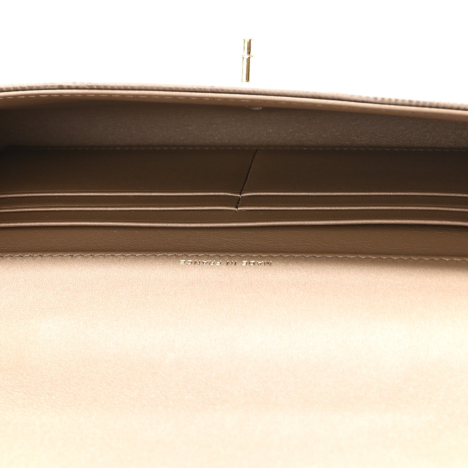 Calfskin Lizard Embossed Top Handle Long Clutch With Chain Dark Khaki