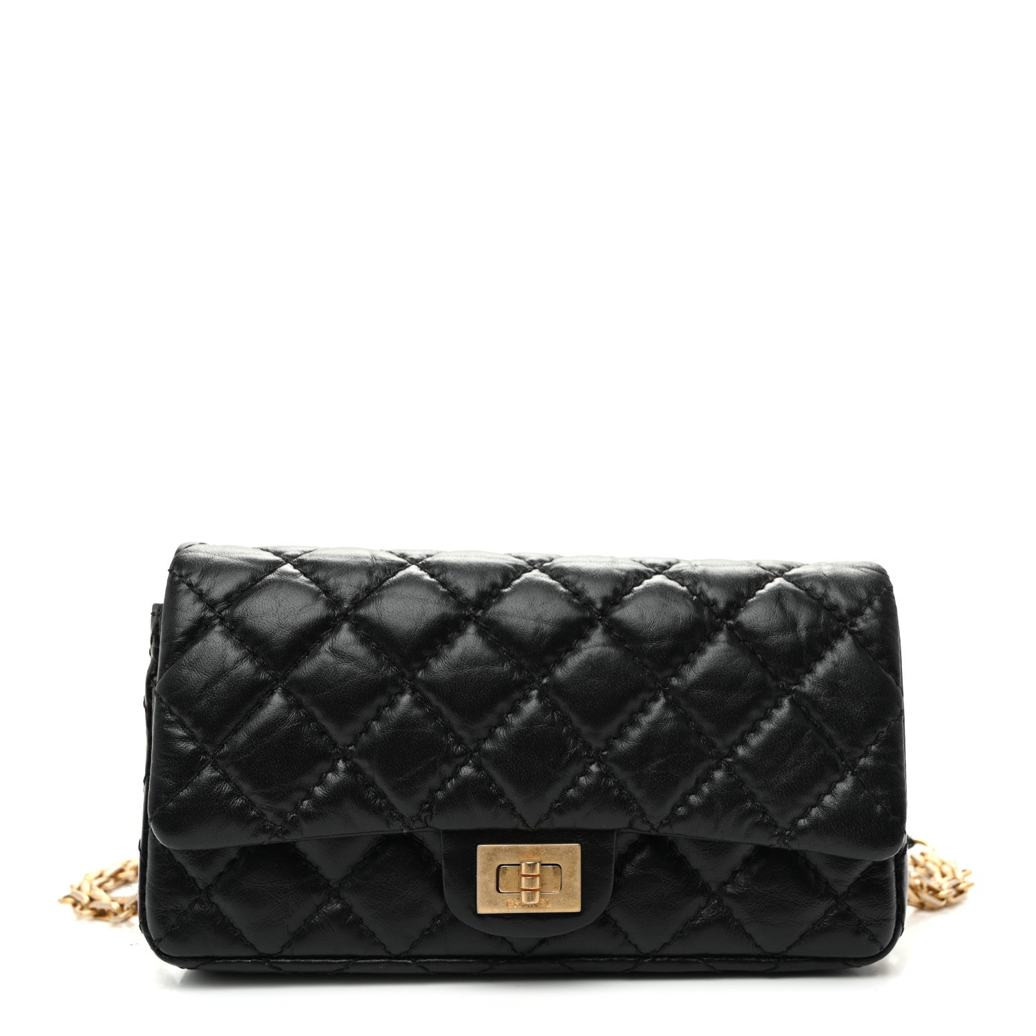 Aged Calfskin Quilted 2.55 Reissue Flap Belt Bag Clutch Black