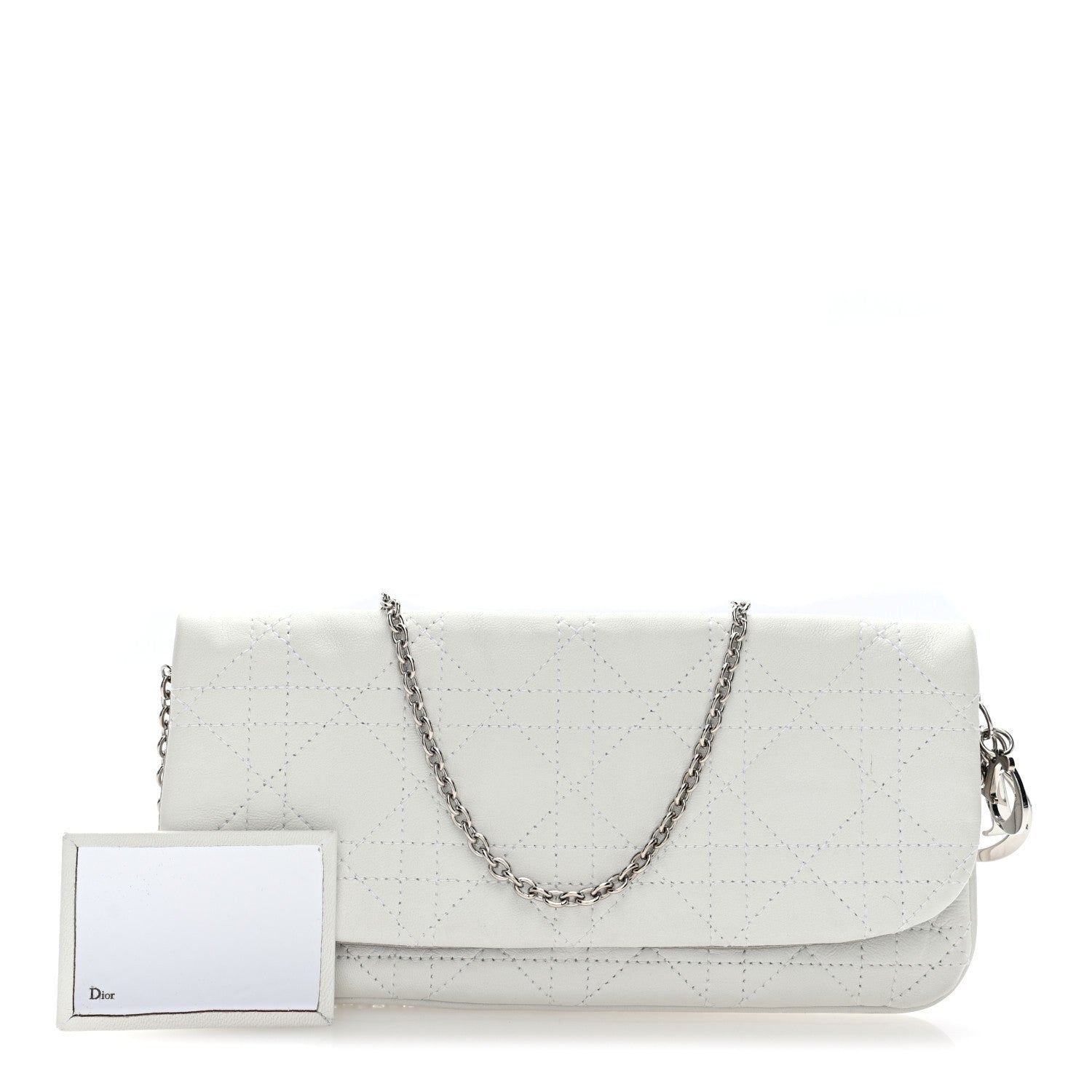Lambskin Cannage Lady Dior Chain Clutch White