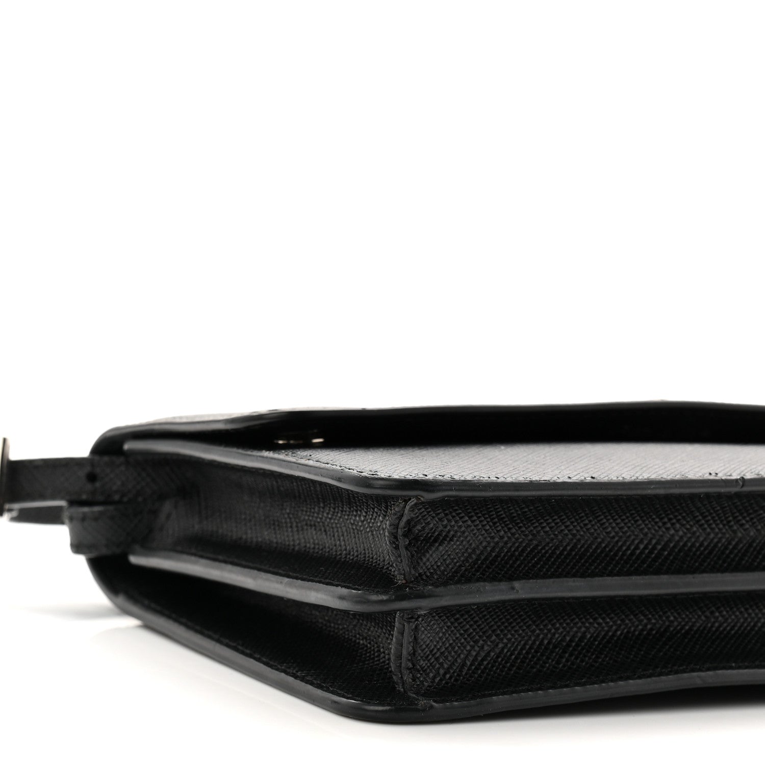 Saffiano Metal Flap Wallet With Strap Black
