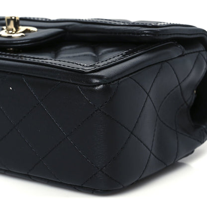 Shiny Lambskin Quilted Half Mini Flap Black