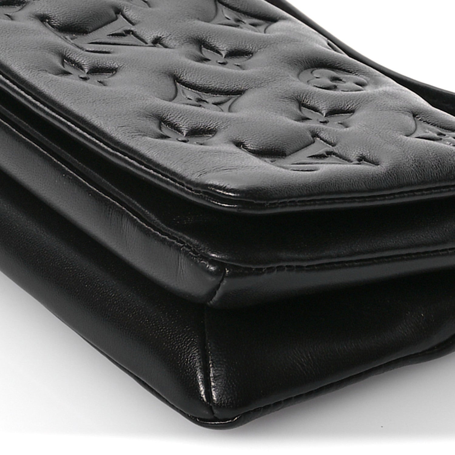 Lambskin Embossed Monogram Pochette Coussin Crossbody Black