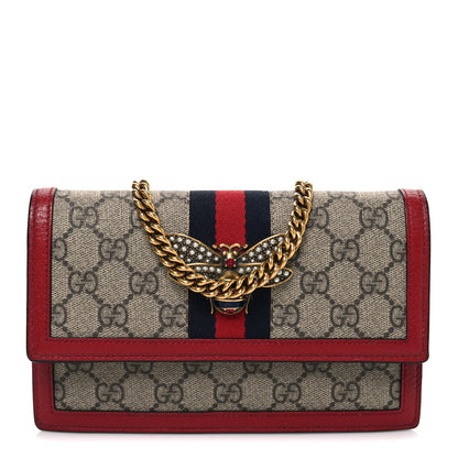GG Supreme Monogram Web Queen Margaret Chain Wallet Red