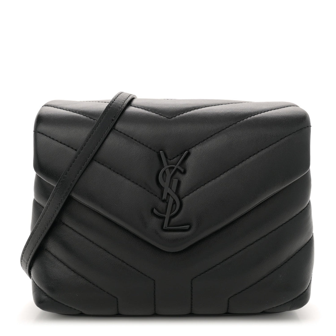 Calfskin Y Quilted Monogram Monochrome Toy Loulou Crossbody Bag Black