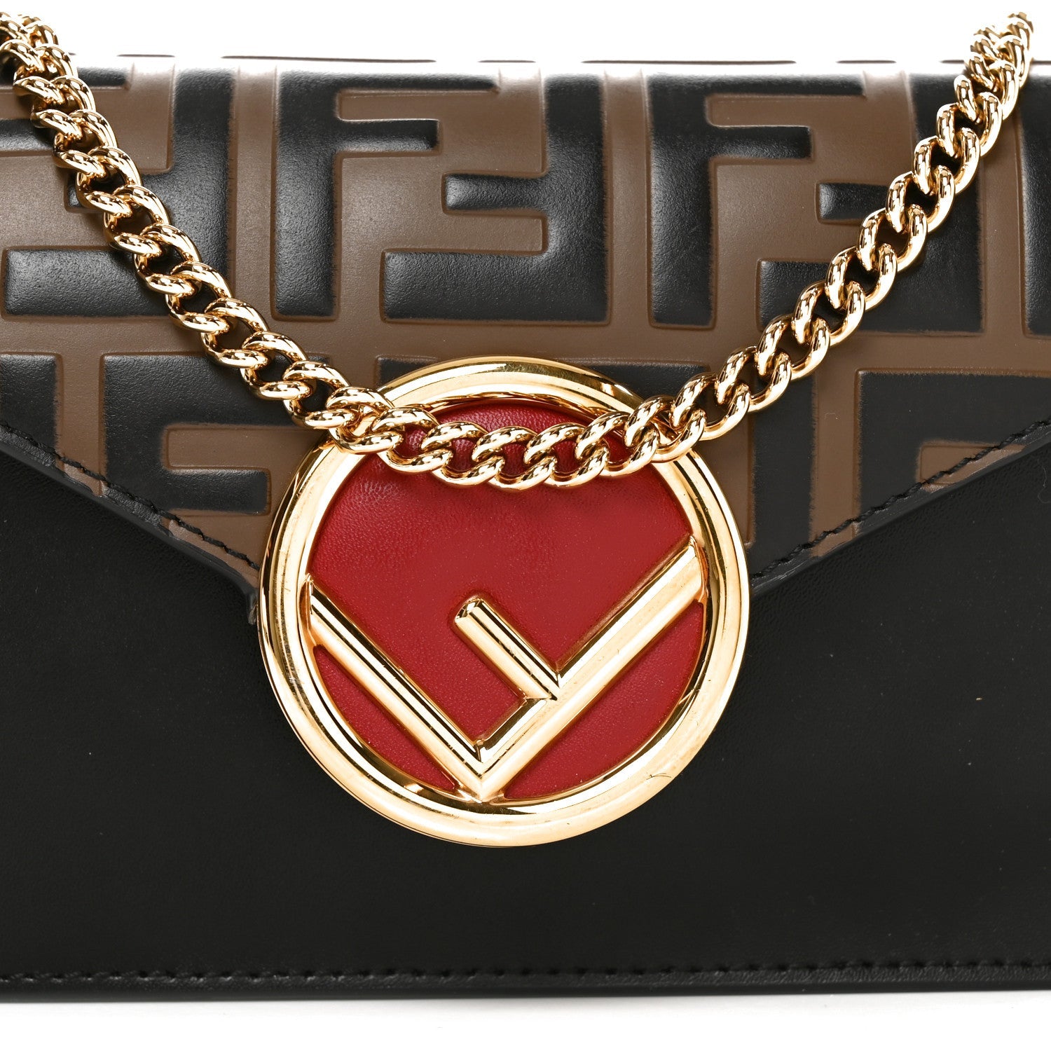 Vitello Liberty F is Fendi Bi-Color FF 1974 Embossed Envelope Belt Bag Maya Black