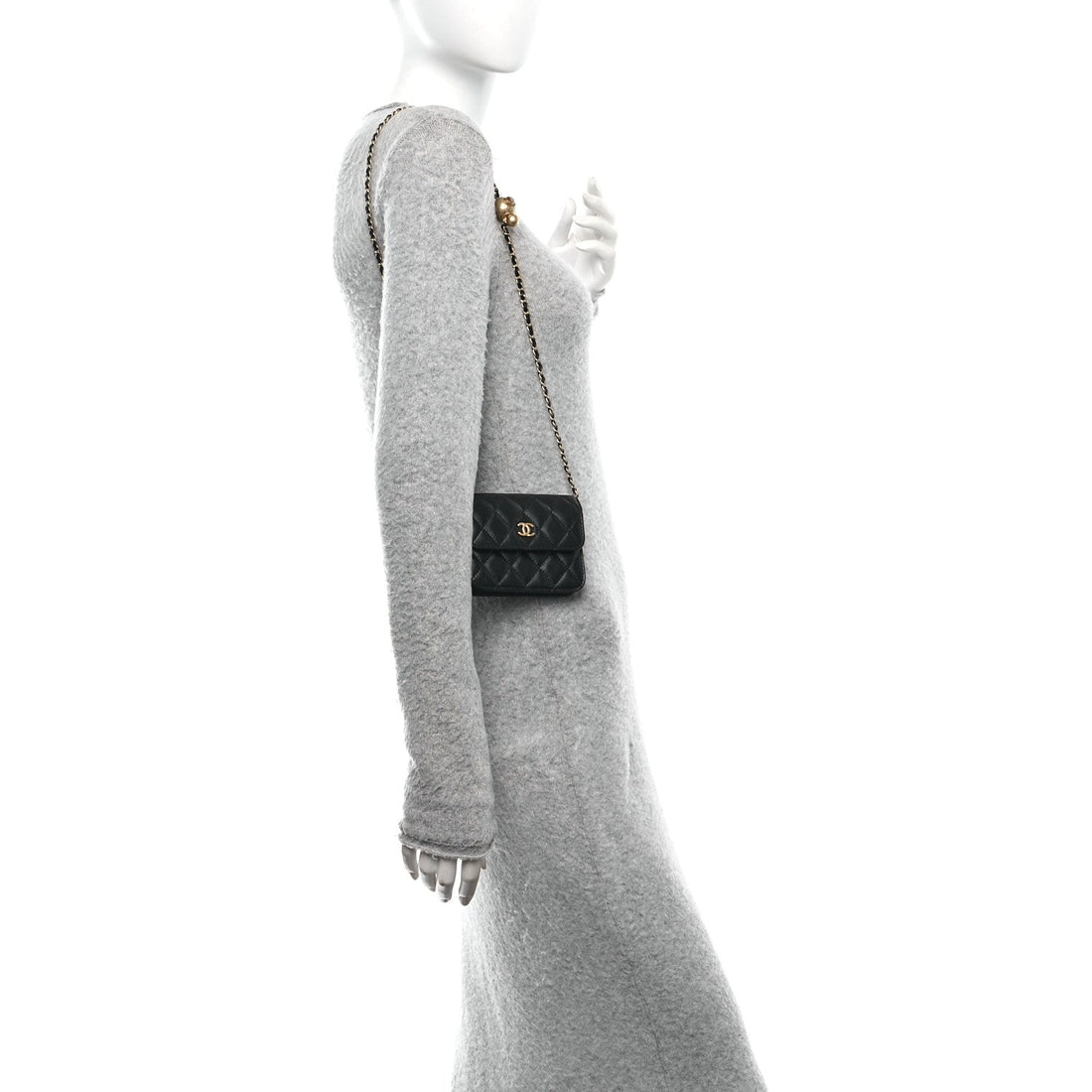 Lambskin Quilted Pearl Crush Flap With Chain Black