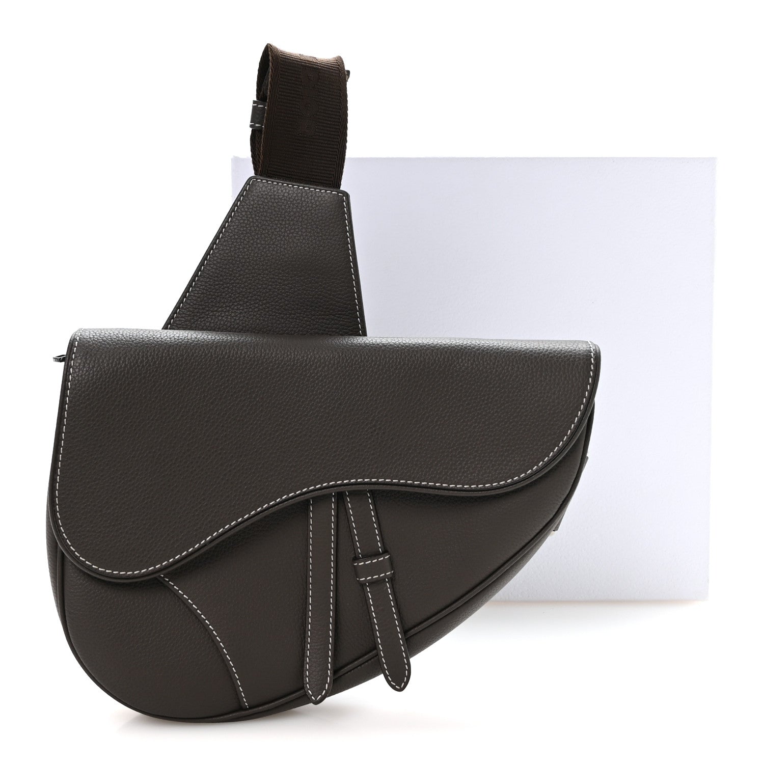 Grained Calfskin Mens Saddle Bag Ebony
