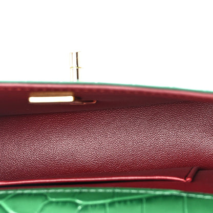 Calfskin Crocodile Embossed Turn Around Mini Flap Emerald