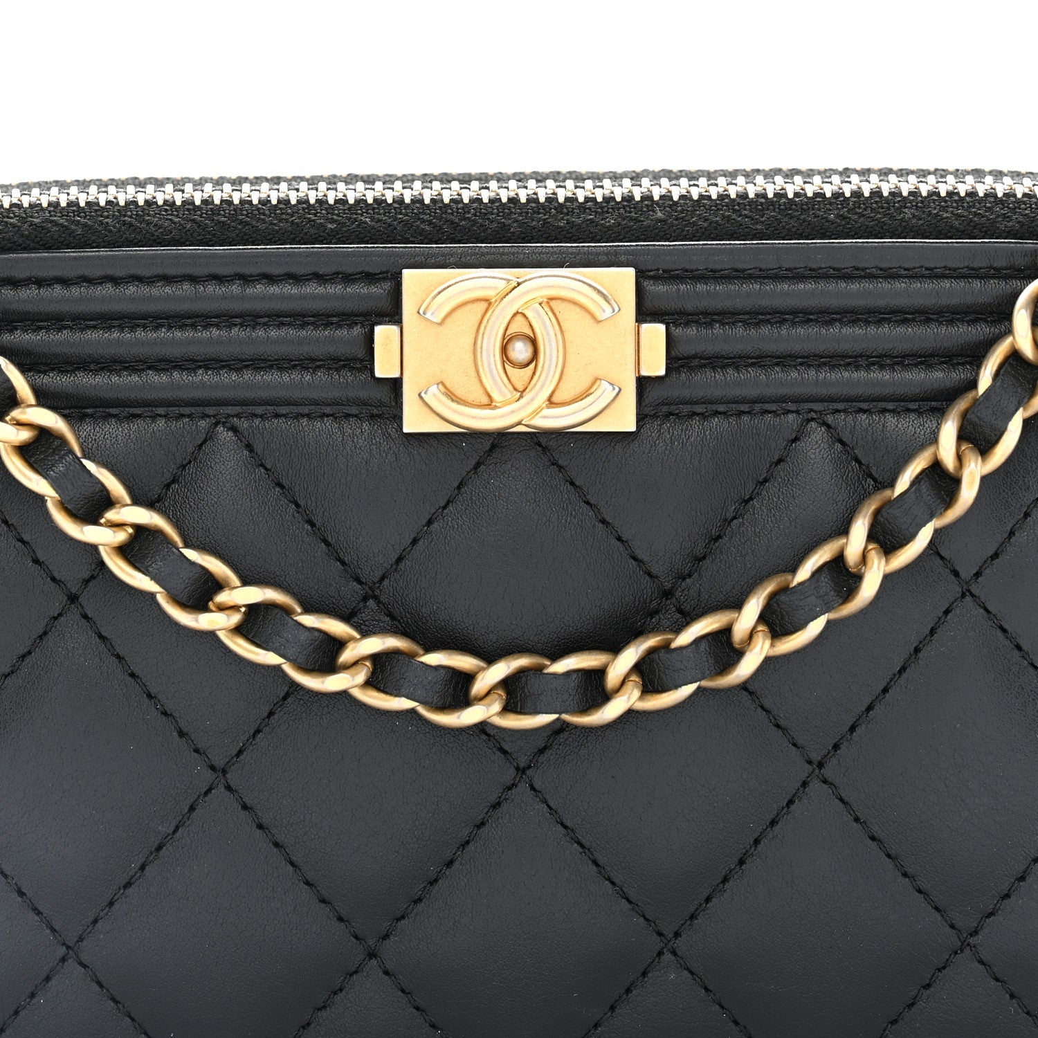 Lambskin Quilted Small Boy Clutch With Chain Black