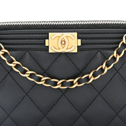 Lambskin Quilted Small Boy Clutch With Chain Black