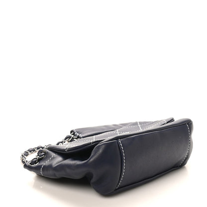 Lambskin Contrast Stitch Small Surpique Accordion Flap Navy