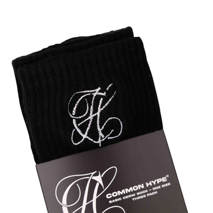 Common Hype Tonal Embroidered Sock Black (3-Pack)